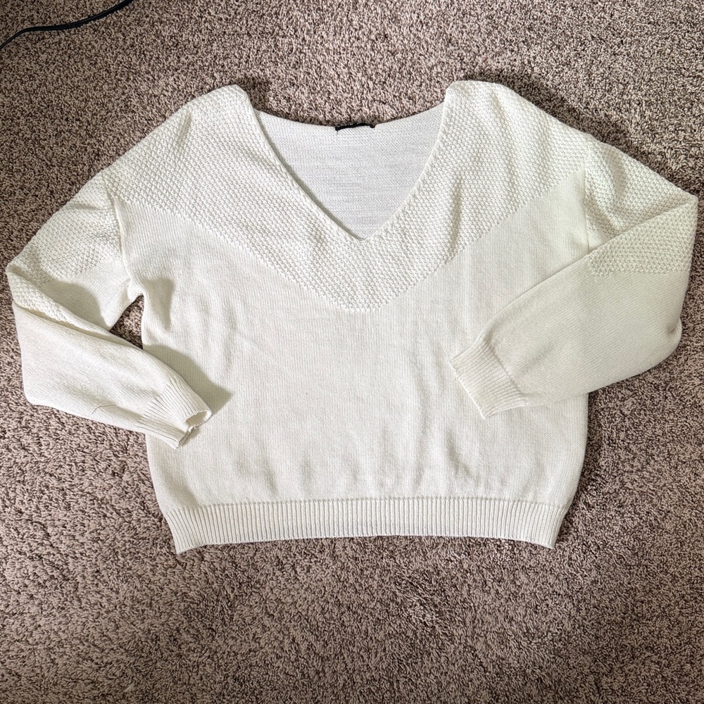 SHEIN Cream V-Neck Sweater